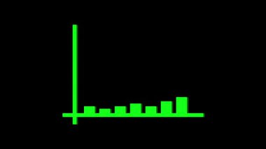 Pazarlama ve satış için yeşil çubuklarla finansal büyüme animasyonu çizelgesi. Sunumlar için yükselen yeşil çubuk grafiği ile iş veri animasyonu.