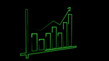 Pazarlama ve teknoloji yeniliği neon yeşil büyüme çizelgesi animasyonu. Neon yeşil yukarı doğru eğilimli iş veri istatistikleri grafik canlandırması.