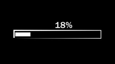 Çubuk ilerleme göstergesi, animasyon siyah arkaplan minimalist ui ux tasarımı yükleniyor. Oyun ilerlemesi ve dijital arayüzler için siyah arkaplan üzerinde beyaz yükleme çubuğu canlandırması.