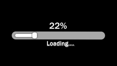 Minimalist beyaz yükleme çubuk animasyonu koyu arkaplansız döngüde ilerleme yüzdesini gösteriyor. Gösterişli ui ve dijital tasarım için siyah arkaplan yüzdesi artan beyaz yükleme çubuğu.