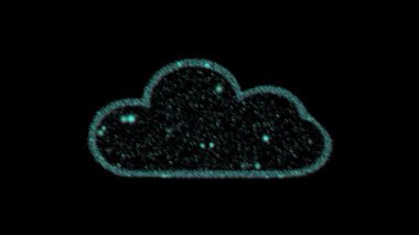 Dijital veri ağı ve internet teknolojisi için canlı, parıldayan cyan bulut parçacıkları. Gelecekçi neon parlayan bulut hesaplama sunucu depolama modern tasarım döngüsü.