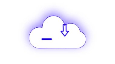 Dipsiz döngü teknolojisi arayüzü yüklemek ve indirmek için neon bulut simgesi animasyonu. Bulut indirme simgesi animasyonu kusursuz döngü soyut teknoloji dijital veri transferi.