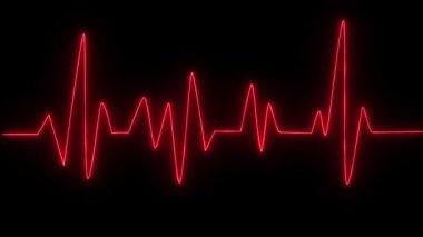Tıbbi teknoloji kalp atışı animasyonu. EKG nabız kalp monitörü dijital sağlık döngüsü. Soyut kalp atışı nabız animasyonu. Kırmızı neon hattı ritmi tıbbi bilim 4k ultra HD arkaplan.