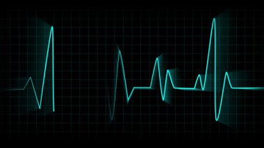 Neon parlayan EKG nabız animasyonu. Dijital sağlık hizmeti kardiyak monitörü ekran devinim grafikleri. Kalp atışı EKG nabız animasyonu. Tıbbi teknoloji. Deniz mavisi. Parlak çizgi ritmi..