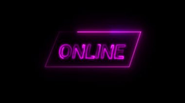 Yayın akışı ve dijital teknoloji için neon çevrimiçi pembe parlak elektrik animasyonu. Parlayan neon işaretli dijital teknoloji ve internet bağlantısı animasyonu.