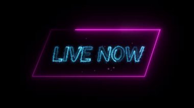 Dinamik neon canlı yayın elektrik renkleriyle ve modern grafik tasarım elementleriyle örtüşüyor. Alt üçüncü başlık kartı animasyonu Parlayan neon canlı dijital yayın için metin.