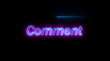 Canlı sohbet ve canlı yayın için neon metin içeren etkileşimli dijital iletişim animasyonu. Sosyal medya etkileşimi için parlayan mor mavi metin ile neon yorum bölümü animasyonu.