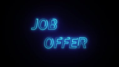 Parlak neon metin ve hareketli grafiklerin yer aldığı işe alım olanakları animasyonu. Parlayan neon görevi, koyu arkaplanda mavi ışığı olan animasyon metni sunar.