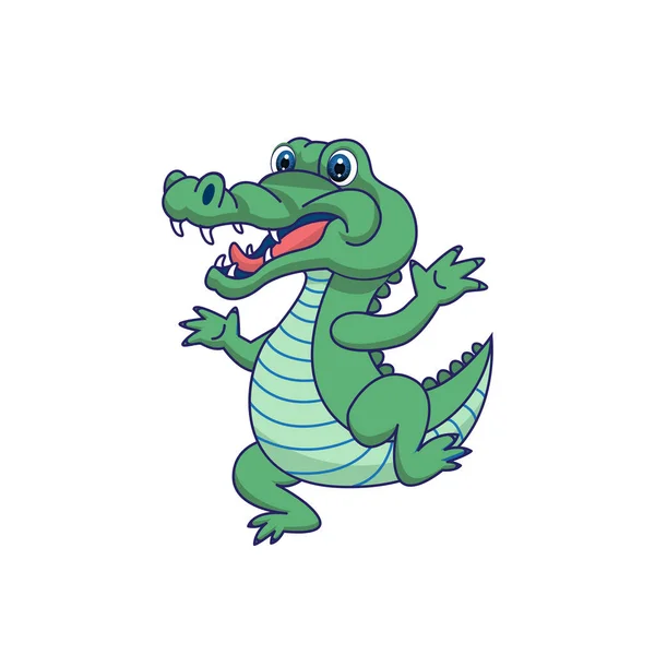 Cute Aligator Lub Krokodyl Stylu Kreskówki Izolowane Białym Tle Wektor — Wektor stockowy
