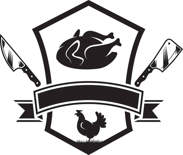 Slakter Kylling Logo Med Kniv Konsept Slakter Hønsensilhuett Isolert Logo – stockvektor