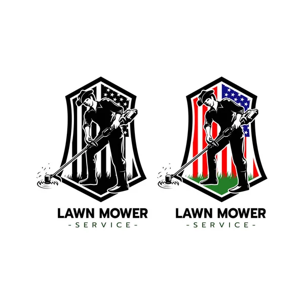 Lawn Mower Service Logo Icon Isolated America Flag Lawn Mowing — Archivo Imágenes Vectoriales