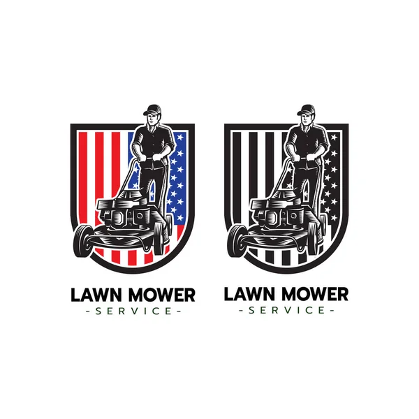 Lawn Mower Service Logo Icon Isolated America Flag Lawn Mowing — Stockvektor