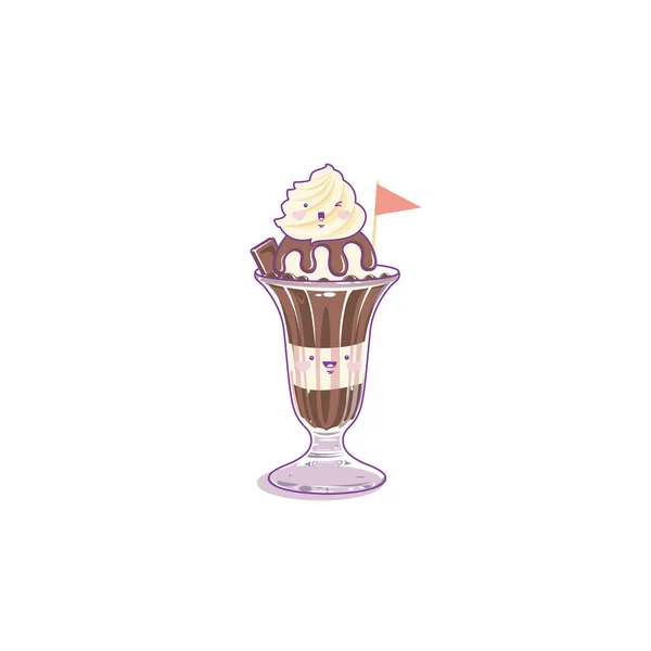 Schokoladeneis Kawaii Stil Süßes Dessert Isoliert Auf Weißem Hintergrund Vektor — Stockvektor