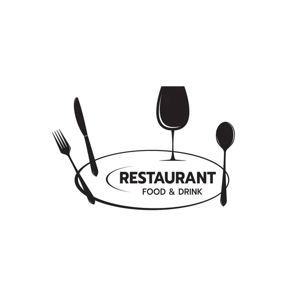Essen Und Trinken Elegantes Logo Mit Gabellöffel Messer Teller Küche — Stockvektor
