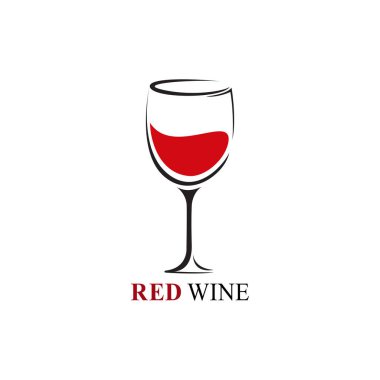 Logo için güzel, sade kırmızı şarap tasarımı, Şarap logosu şablonu, Şarap kadehiyle şarap logosu ve tasarım menüsü restoranı veya beyaz arkaplan vektör ilülasyonu üzerine kafe etiketi