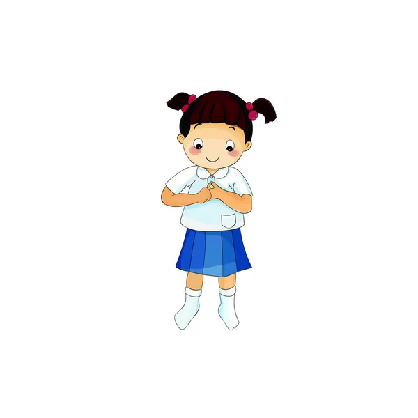 孤立した学生服を着たかわいい子供の女の子 白い背景ベクトルのイラストの子供の学校 — ストックベクタ