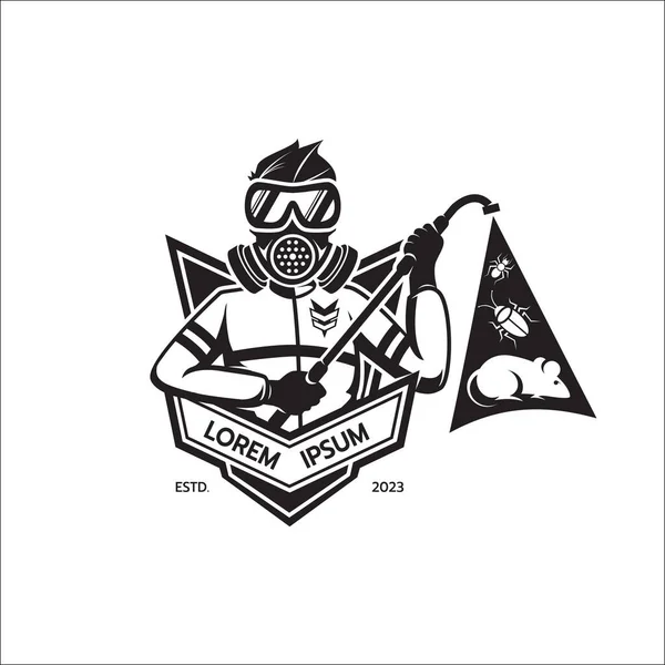 Plantilla Logotipo Del Servicio Control Plagas Silueta Aislada Con Hombre — Vector de stock