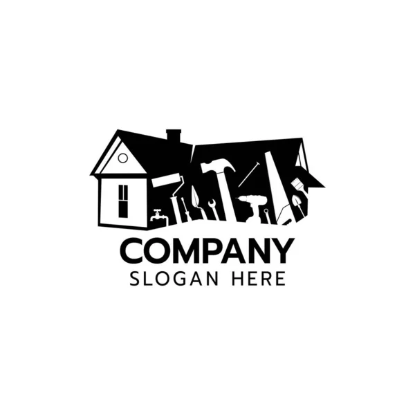 Logotipo Construtor Casa Serviço Reparação Casa Construção Civil Trabalhador Ferramenta — Vetor de Stock