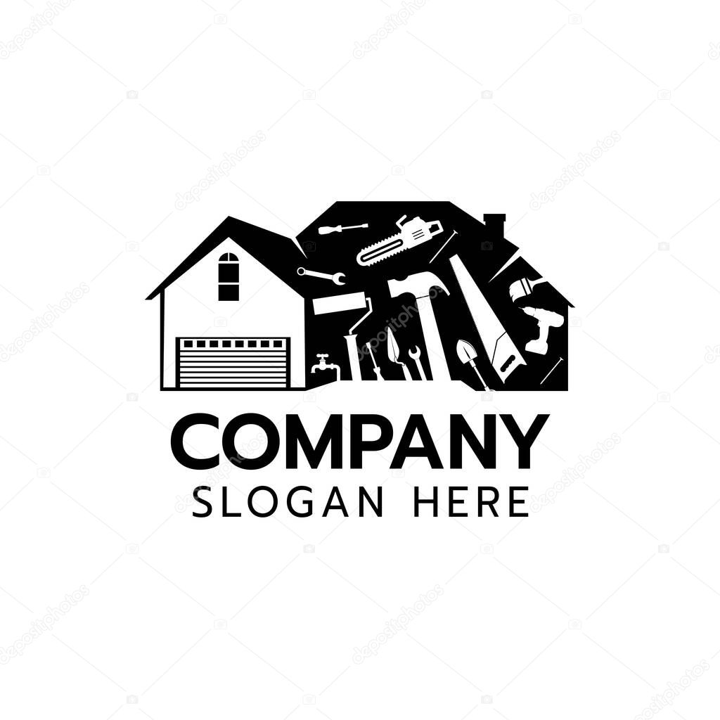 House Builder Logo,House Repair Service,Construction Building Worker Tool Handyman concept on white background vector illustration