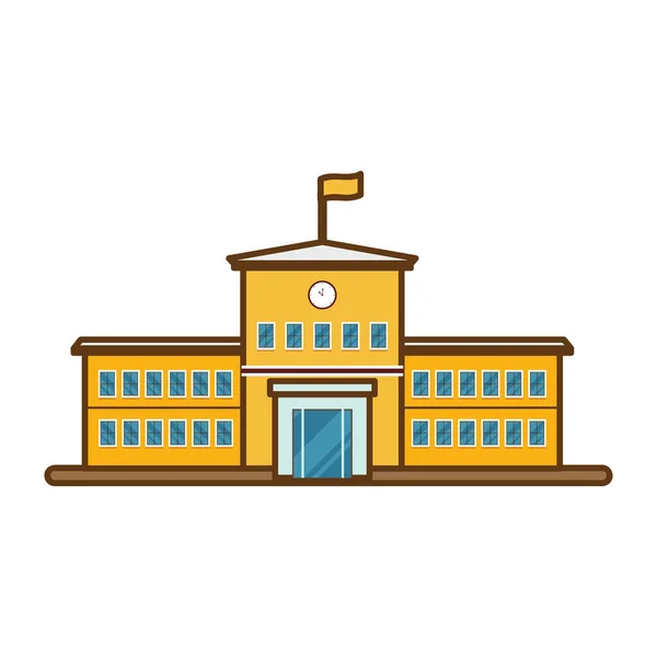 Icono Dibujos Animados Edificio Amarillo Escuela Instrumento Elemento Estudiante Concepto — Vector de stock