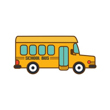 Okul otobüsü karikatür simgesi beyaz arkaplan vektör illüstrasyonunda izole öğrenci kavramı