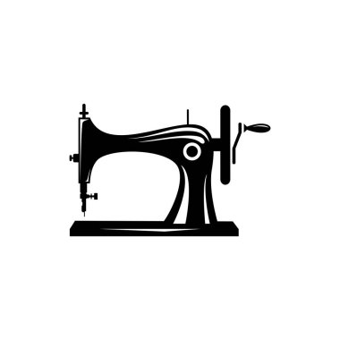 Dikiş makinesi ve terzi logosu simgesi beyaz arkaplan vektörü resimlemesinde izole edildi