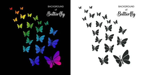 Achtergrond Van Vlinder Vliegen Zwarte Achtergrond Mooie Vlinder Silhouet Logo Vectorbeelden