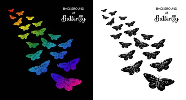 Achtergrond Van Vlinder Vliegen Zwarte Achtergrond Mooie Vlinder Silhouet Logo Rechtenvrije Stockillustraties