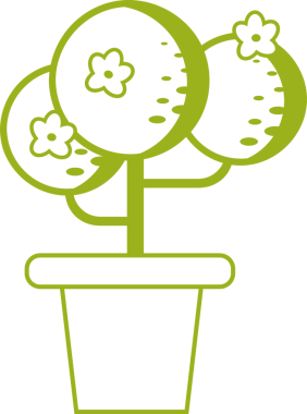 Saksı vektör illüstrasyonunda çiçekli ağaç. Çizgi film bahçe konsepti