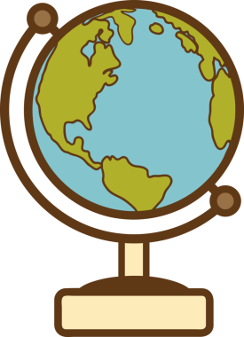 Duruş simgesi olan coğrafi dünya karikatürü okul izole edilmiş vektör çizimi