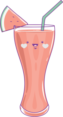 Camdaki karpuz suyu karakteri, sevimli çizgi film kawaii.