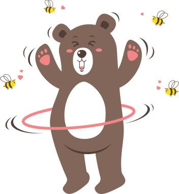 Ayı hula hoop vektör ilüstrasyonunu oynuyor