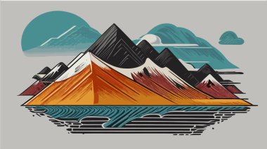 Yolların, nehirlerin, ormanların manzaralı dağların vektör çizimi