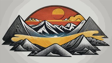 Yolların, nehirlerin, ormanların manzaralı dağların vektör çizimi