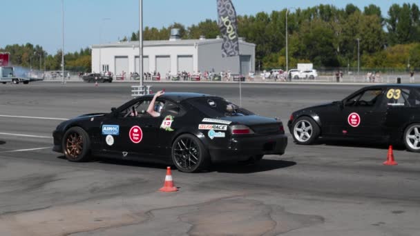 Kazan Russia Mistrzostwa Driftowe Ugol Drift Dwa Samochody Stojące Linii — Wideo stockowe