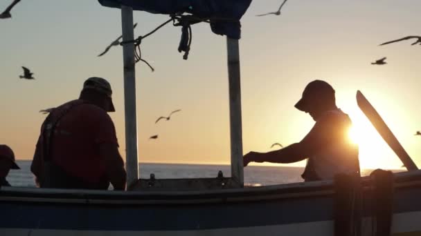 Portugalsko Lisbon 2022 Rybáři Vytáhnou Odstraní Rybářské Sítě Vyplutí Moře — Stock video