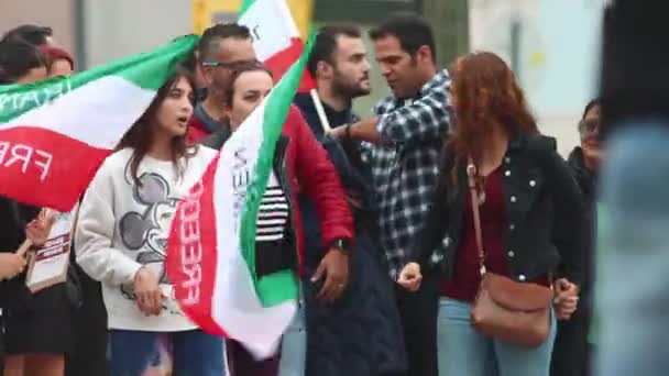 2022 Lisbon Portugal Young Woman Crowd Waves Flag Rally Aimed — Vídeo de Stock