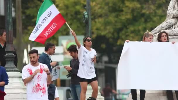 2022 Lisbon Portugal Young Woman Waves Flag Rally Aimed Defending — Stock videók