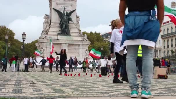 2022 Lisbon Portugal Rally Dedicated Freedom Iranian Women Lisbon Square — Vídeo de stock