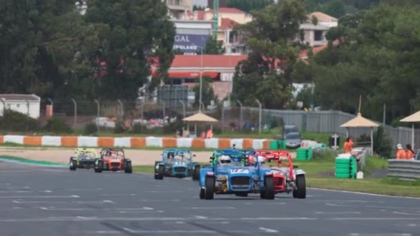2022 Portugal Lisbon Colorful Racing Karts Driving Track Mid Shot — Video