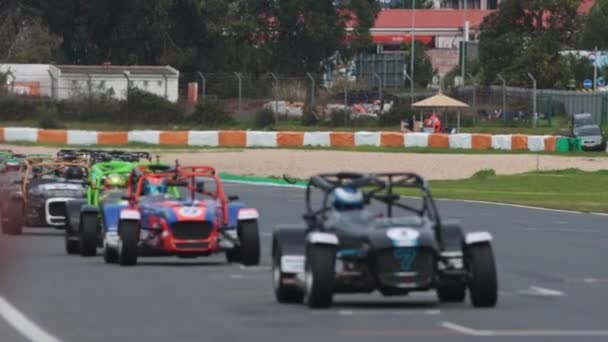 2022 Portugal Lisbon Caterham Festival Car Racing Colorful Karts Racing — Vídeo de Stock