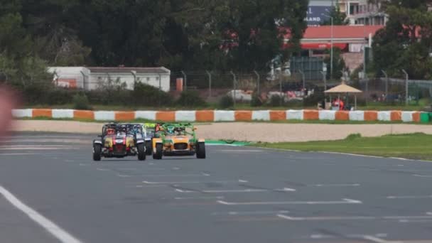 2022 Portugal Lisbon Car Racing Caterham Festival Colorful Karts Racing — Vídeos de Stock