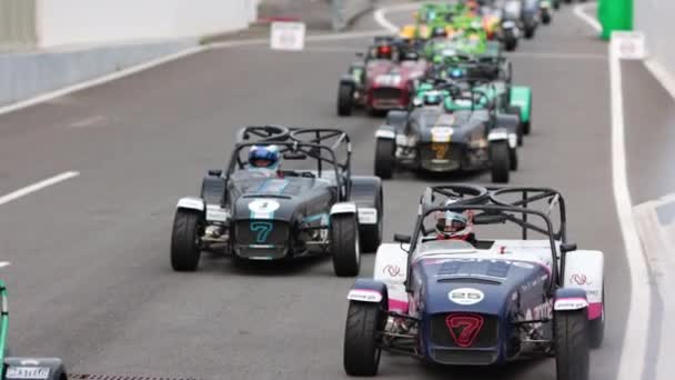 2022 Portugal Lisbon Caterham Festival Car Racing Colorful Karts Moving — Stock Video
