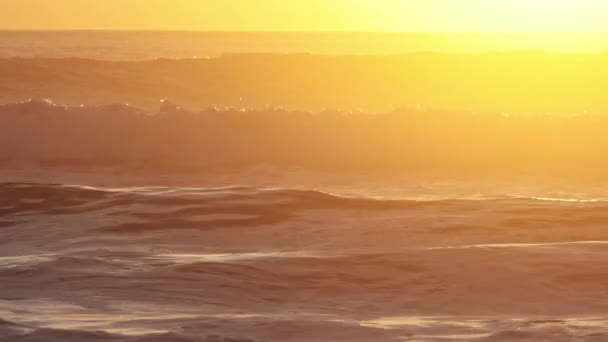 Orange Sunset Light Reflects Sea Waves Mid Shot — Video Stock