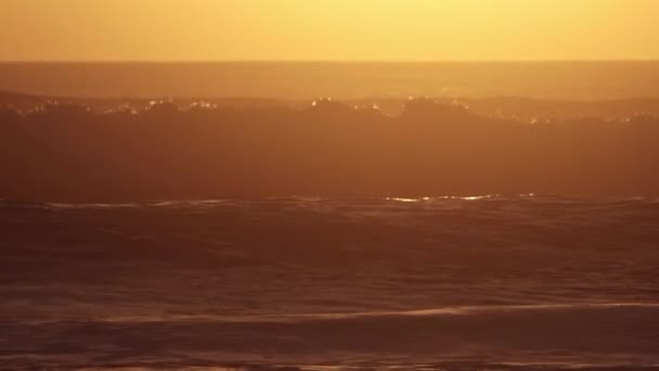 Sea Waves Raging Sunset Mid Shot — Stockvideo