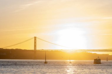 Orange sunset over the Tagus River. Mid shot