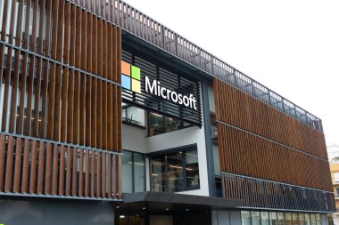 PORTUGAL, LISBON 12 december 2022: Microsoft logo on facade of their office building. Mid shot