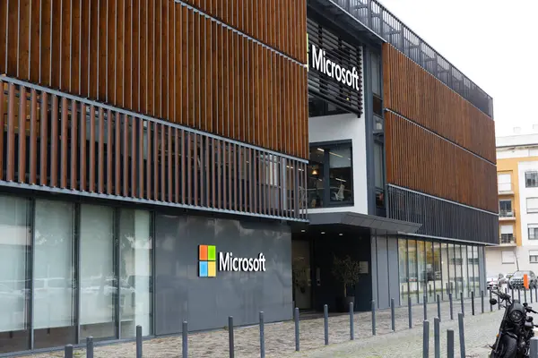 PORTUGAL, LISBON 12 december 2022: Microsoft logo on their office building. Mid shot