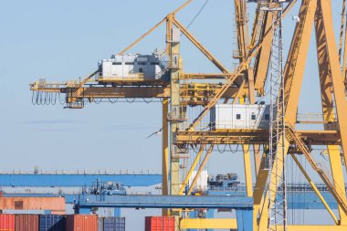 Industrial port station for cargo loading. Mid shot