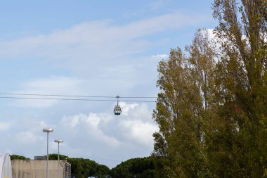 Lone funicular rides the cable car. Mid shot